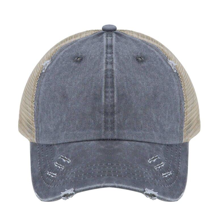 Eohak Distressed Ponytail Hats Baseball for Women Messy-Bun Pony Caps (Grey) - Image 4